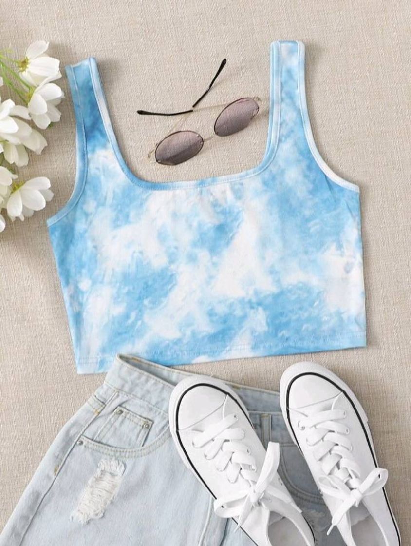 Moda Tie dye crop azul