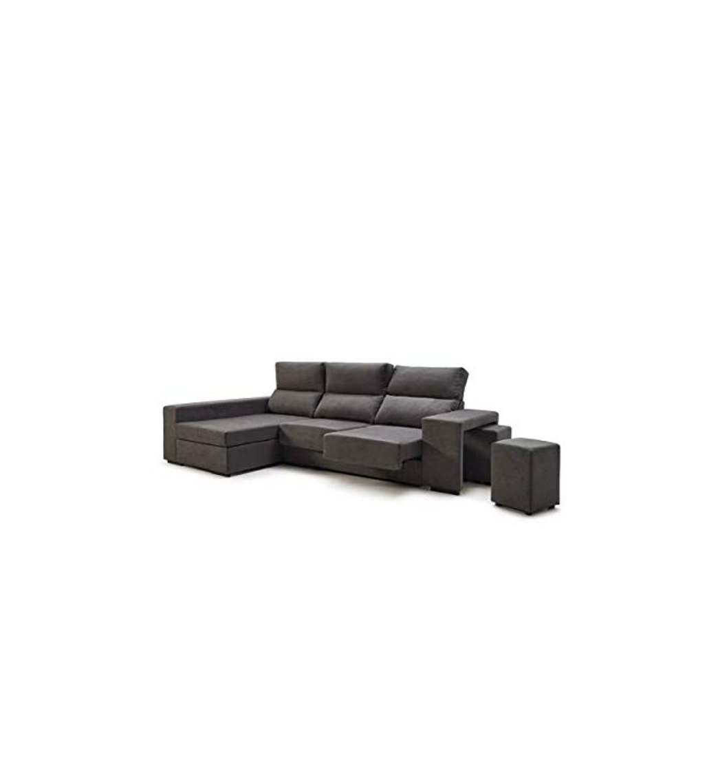 Social Home Heavenly®- Sofá ChaiseLongue, Marte, 3 plazas con arcón, tapizado Color Gris,