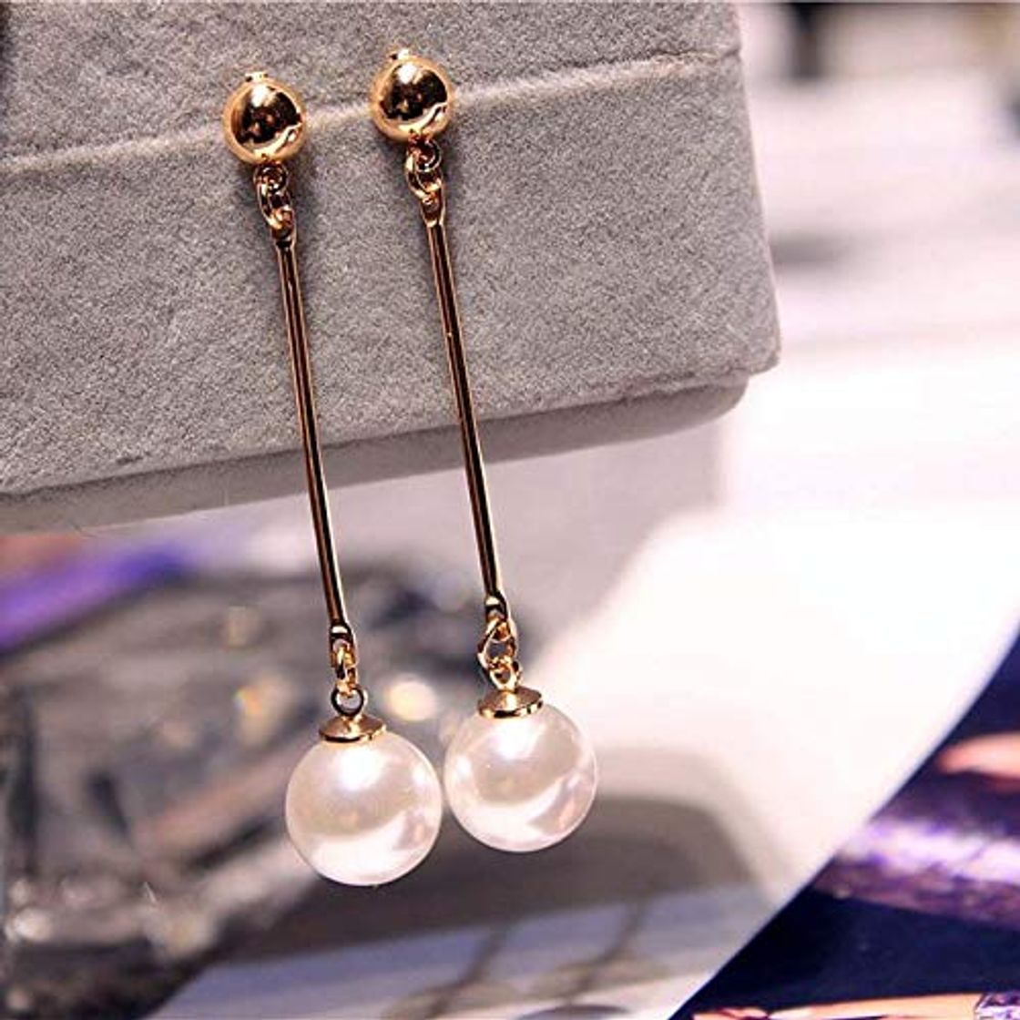 Fashion Romote Pendientes de Gota de la Borla de la Barra simulada de Perlas Largo para Las Mujeres OL Estilo Dulce cuelgan Brincos PartyGift