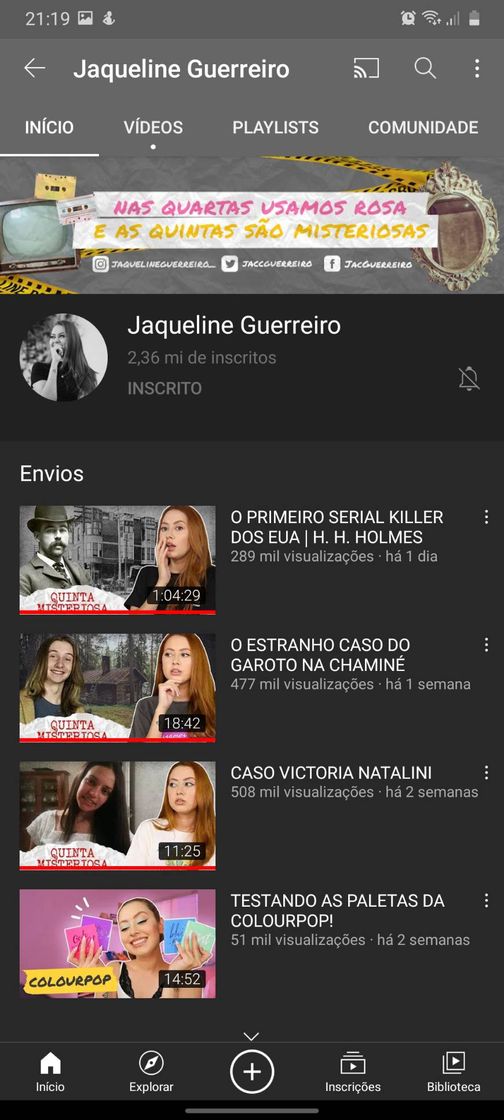 Social canal no YouTube 