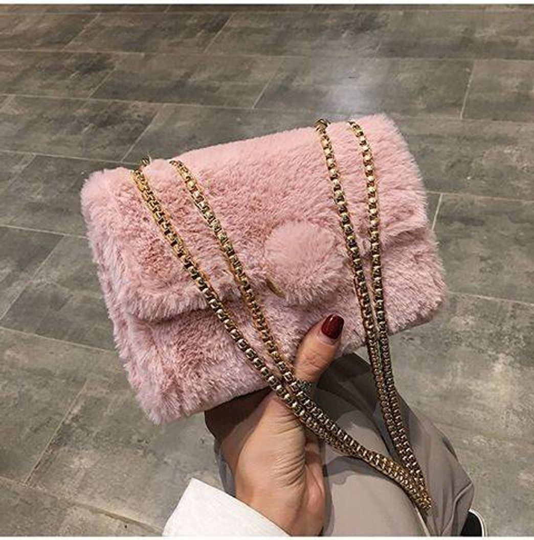 Moda Bolsa de ombro rosa felpuda