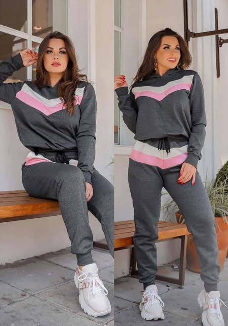 Social Conjunto Moletom Listas Chumbo

