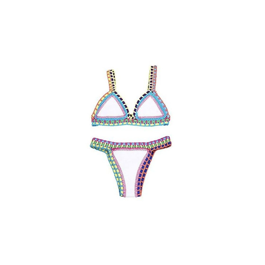 Fashion Casa Mujer Fuera el Cuello en v de Ganchillo Conjunto de Bikini de Punto Triángulo de Neopreno el Bikini Boho Dos Piezas de Traje de Croché Baño Beachwear