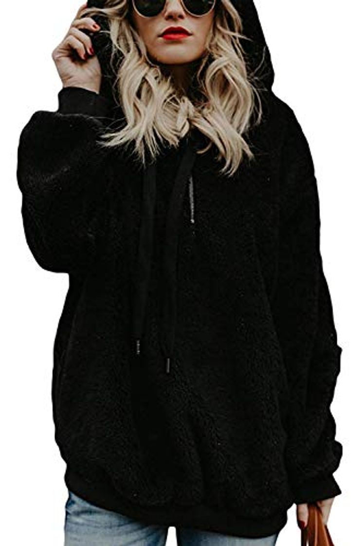 Moda Tuopuda Mujer Sudadera con Capucha Suelta Tallas Grandes Invierno Manga Larga Pullover Deportivo Cremallera Chaqueta Hoodies Suéter Abrigo con Bolsillos 2019 El Nuevo