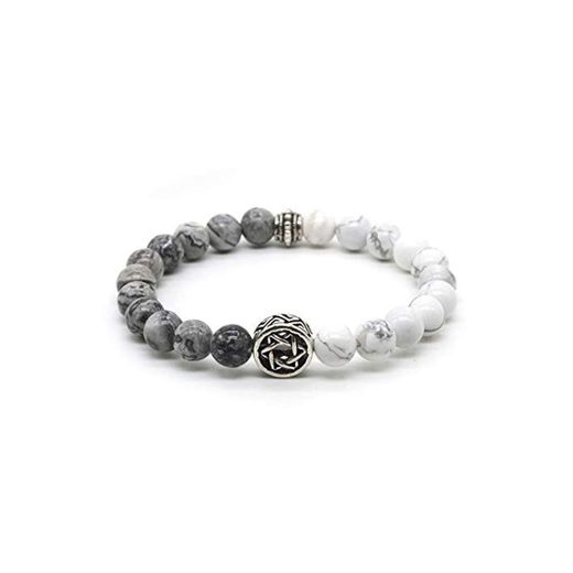 Nobrand Pulsera De La Estrella De David Judía Chapada En Plata Hombres White Howlite Stone Israel Judaism Pulseras Pulseira Masculina