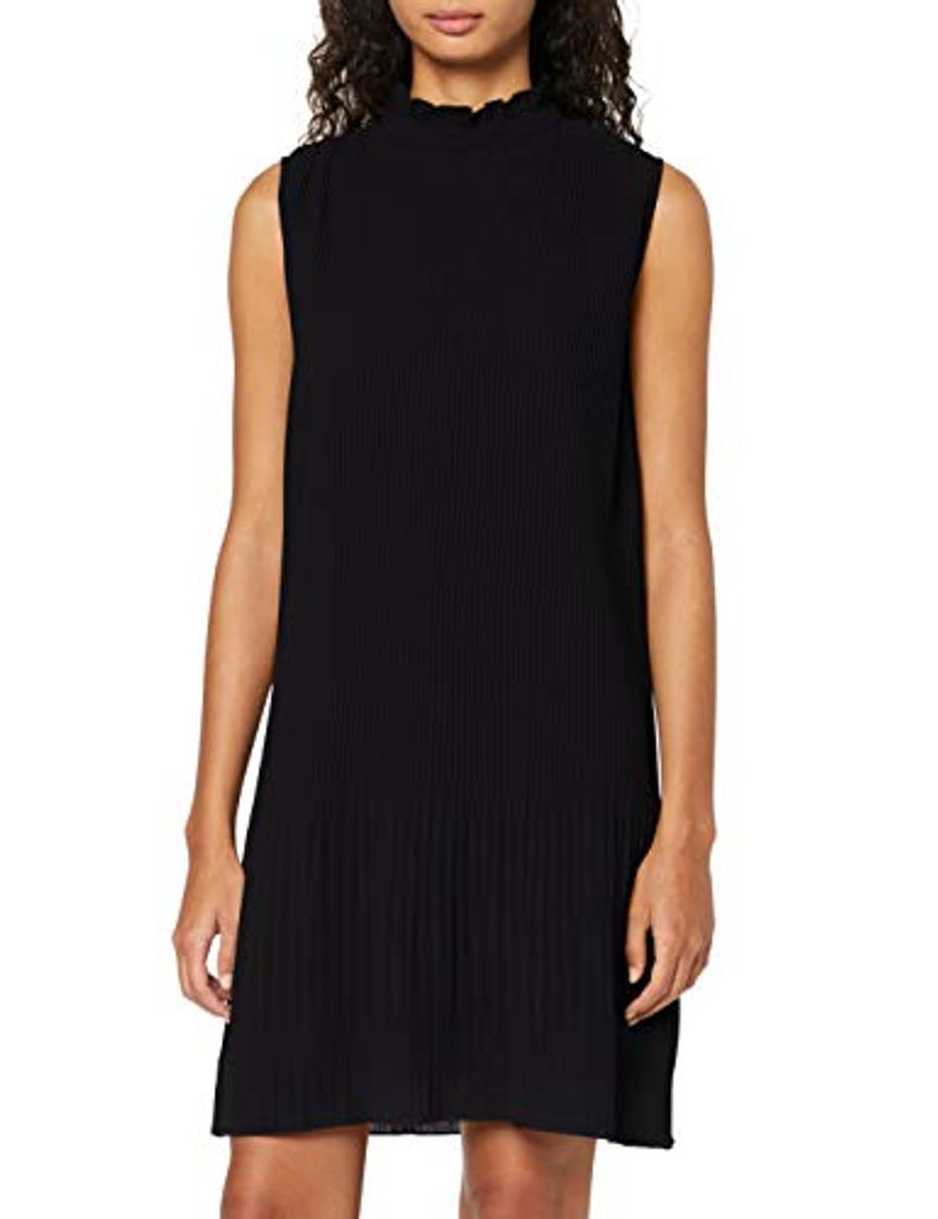 Moda Marca Amazon - find. Vestido Plisado Mujer, Negro