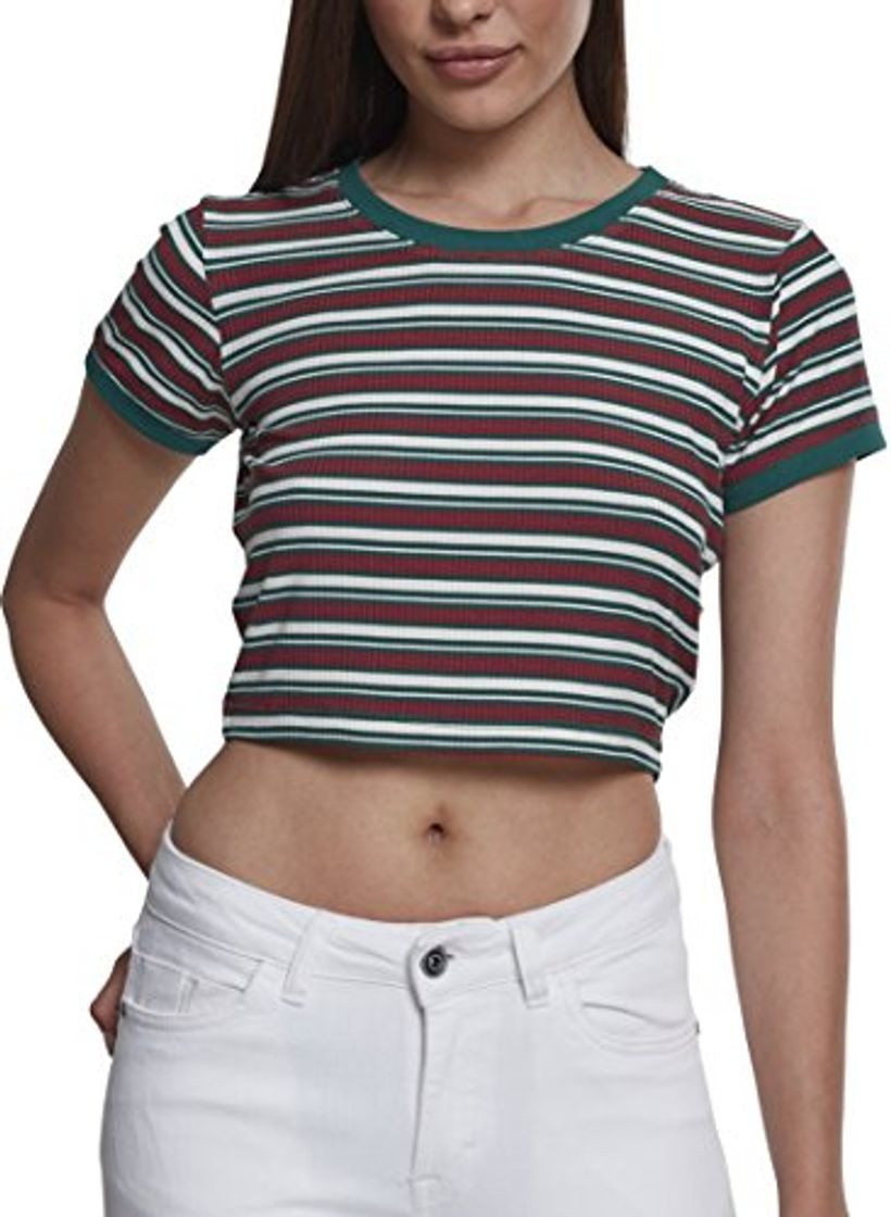 Social Urban Classics Ladies Rib Stripe Cropped tee Camiseta, Multicolor