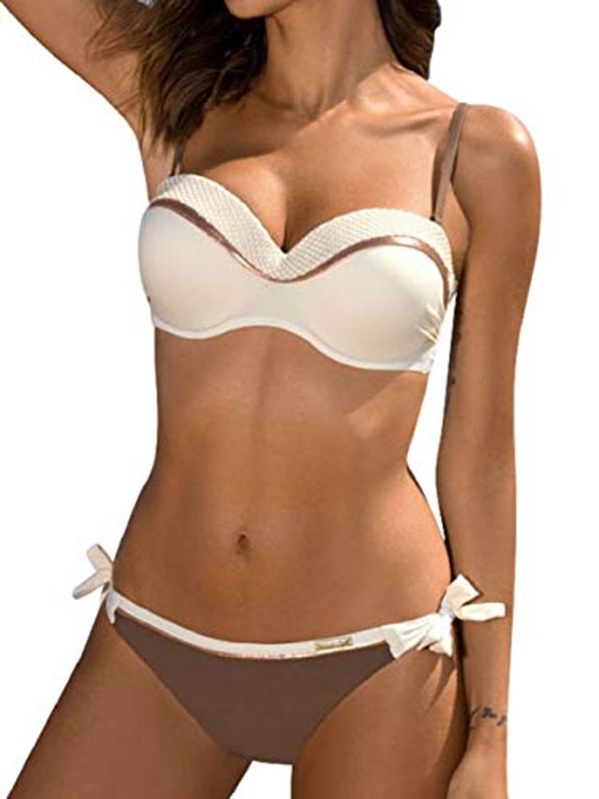 Social heekpek Conjunto Bikini Mujer Push up Sexy Two Piece Bikini Traje de Baño Mujer Sexy Anudado de Color Brillante Bañadores Bikinis Brasileños