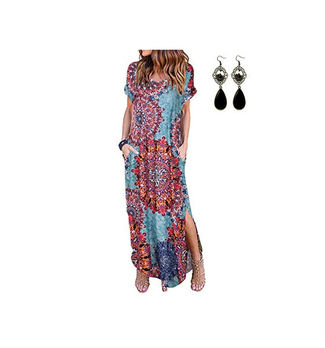 Moda UUAISSO Vestidos Mujer Maxi Vestido Mangas Cortas Boho Verano Playa Vestidos Cóctel