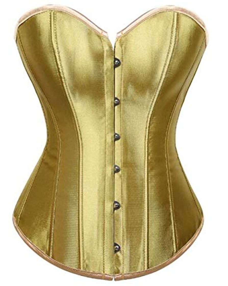 Moda Baochunli Vintage Corset Tops para Las Mujeres De La Boda Nupcial Bustier Corset LenceríA Sexy Corselet Overbust Shapewear Azul 808A Golden XXXL