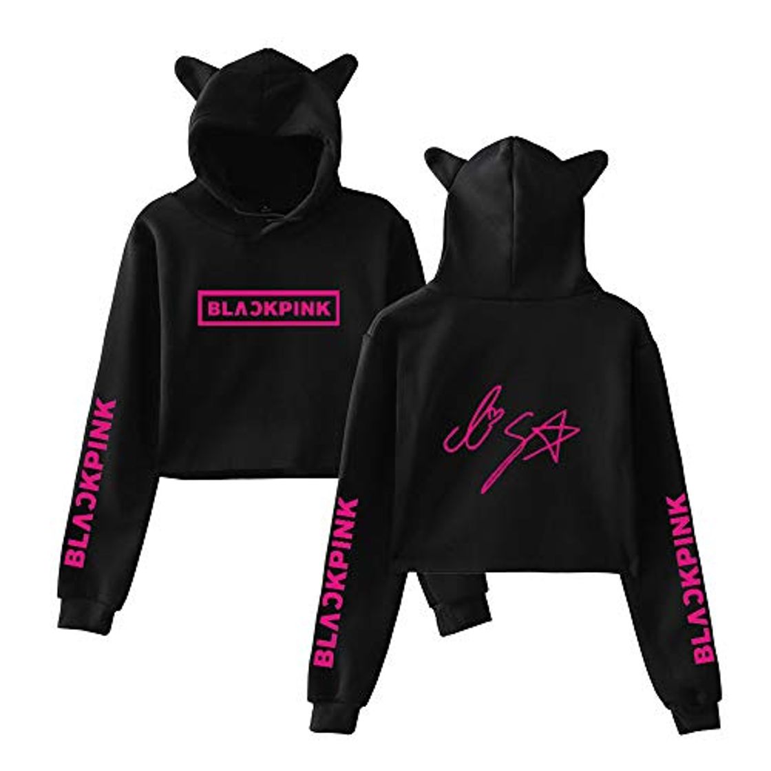 Moda NCTCITY KPOP Blackpink Sudaderas con Capucha de Manga Larga de otoño Invierno Cat Ear Impresión Hoodies Crop Top Hip Hop Suelto Pullover JISOO Jennie ROSÉ Lisa