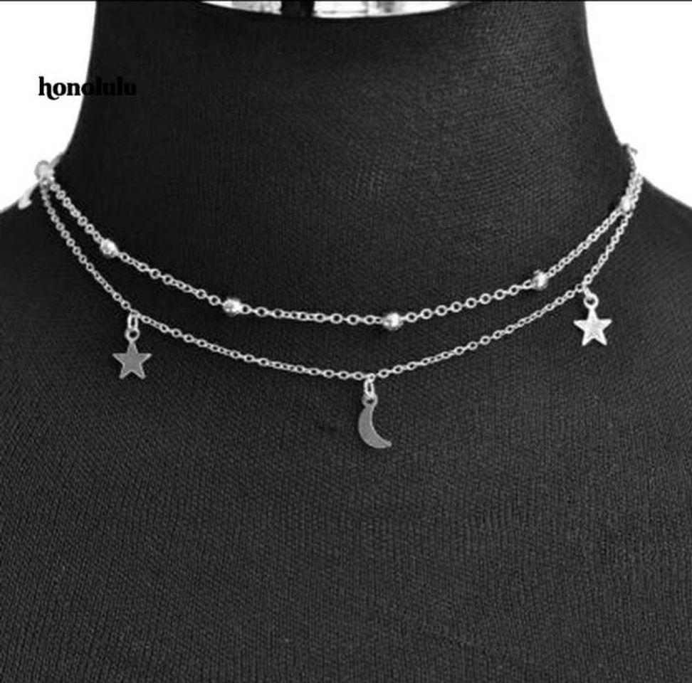 Social Colar Dourado Lua e Estrelas Aesthetic — Shopee