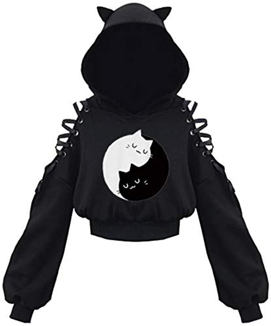 Social EUDOLAH Sudadera Corta Ligera Chica Mujer con Capucha Orejas De Gato y