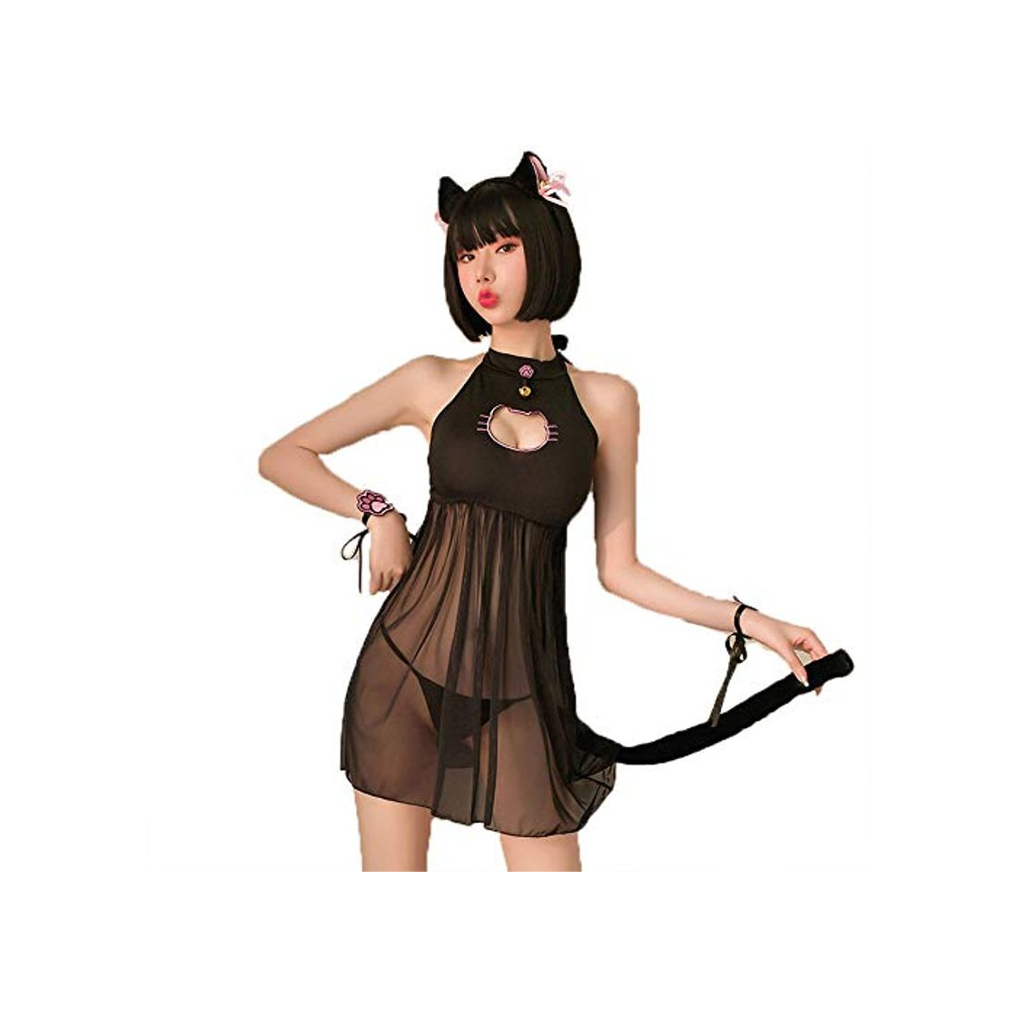 Moda JasmyGirls Sexy Gato Cosplay Lencería Vestido Halloween Kawaii Anime Gatito Ojo De