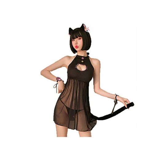 JasmyGirls Sexy Gato Cosplay Lencería Vestido Halloween Kawaii Anime Gatito Ojo De