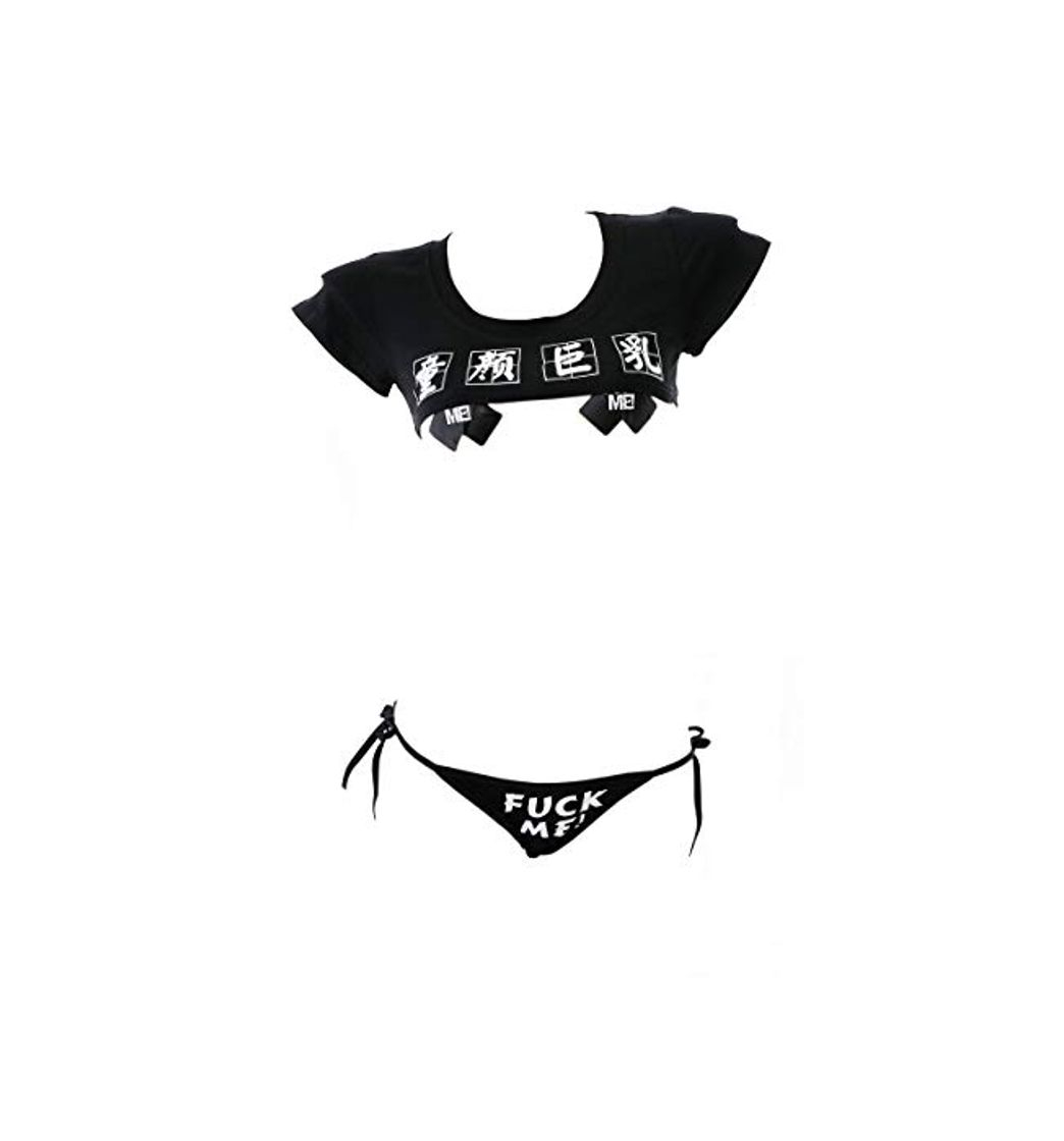 Moda Lencería Japonesa Sexy Crop Top Cheeky Ropa interior Anime Cosplay Conjunto de