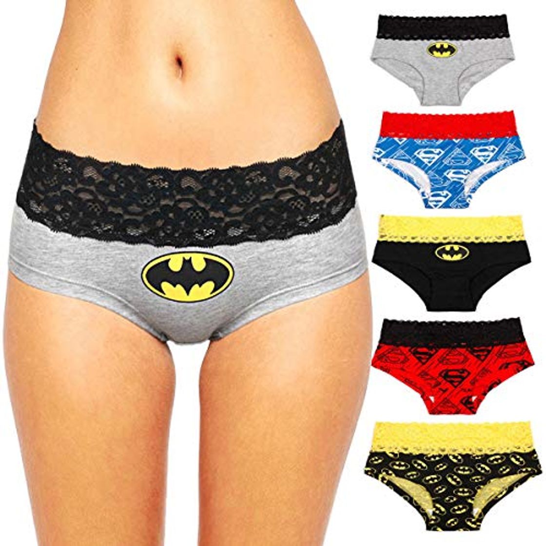 Social Andyshi Bragas Mujer Slip Cintura bajo Algodón Braguitas Ropa Interior de Superhéroe Batman Braguitas para Mujer Ropa Interior de Pareja 5piezas