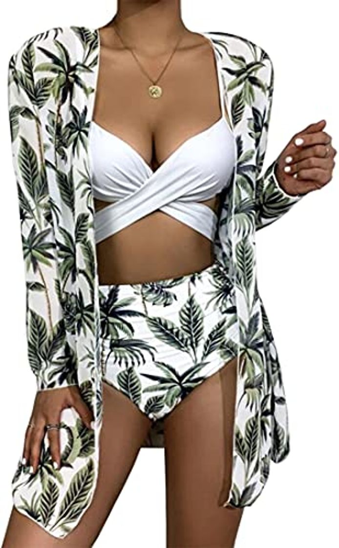 Social EUDOLAH Conjunto de Disfraz 3 Piezas Mujer Bikini Sujetador Cruzado Blanco Braguitas