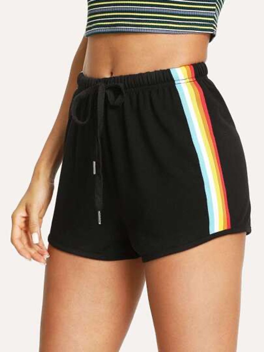 Fashion Short Preto com Listra Colorida