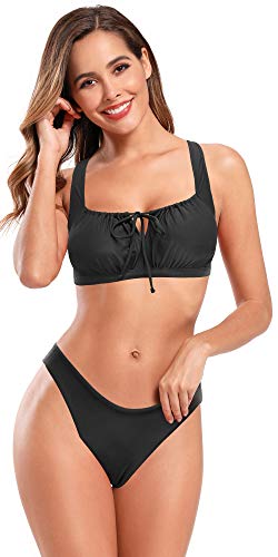 Product SHEKINI Bañador de Dos Piezas Mujer Pliegues Retro Drawstring Ties up Halter