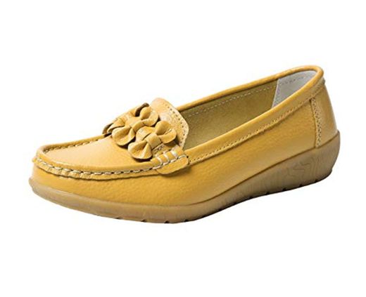 Zapatos de Cuero Cuña para Mujer Mocassins Planos Loafers Antideslizante Otoño Invierno
