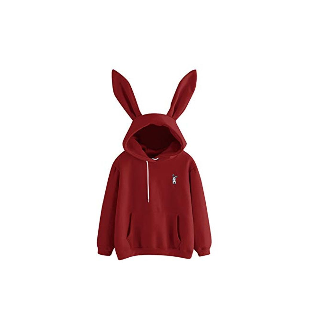 Moda Minetom Mujer Sudadera con Capucha Deportiva Manga Larga Lindo Hoodie Estampado Animal Pullover Jerséis Tops A Vino Rojo 36