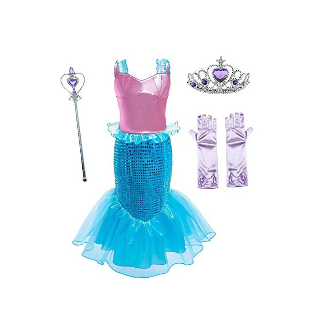 Moda Le SSara Vestido de Fiesta de Lentejuelas de Disfraces de Princesa Ariel