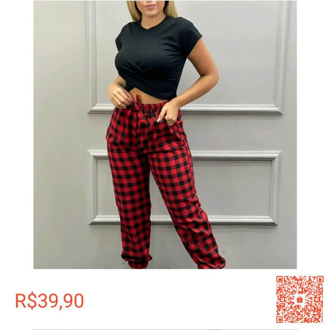 Moda Calça  jogger xadrez Vermelha 