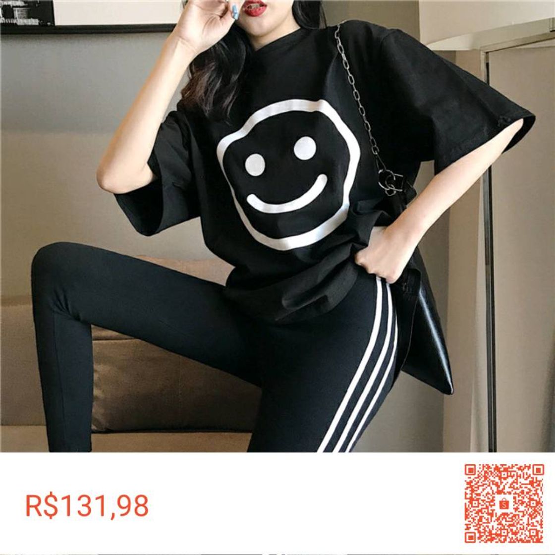 Moda Conjunto esportivo com camiseta de manga curta com Smiley 