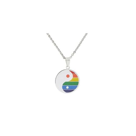 F Fityle Gay Lesbian Rainbow Pride LGBT Collar De Acero Inoxidable Ying Yang Colgante