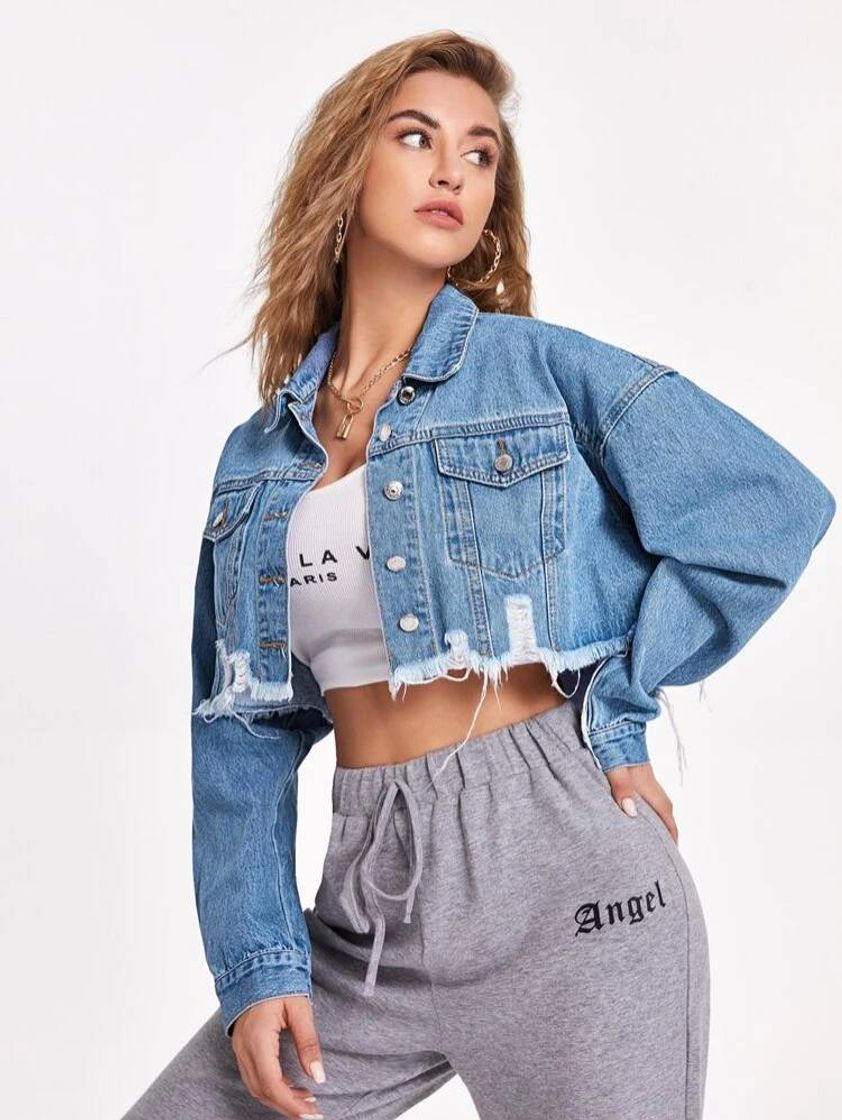 Moda Chaqueta denim corta bajo crudo | Mode de Mujer | SHEIN España