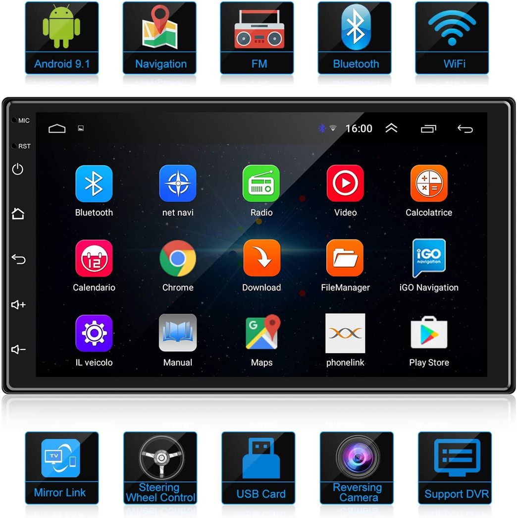 Social ANKEWAY 2 DIN Android 9.1 Radio del Coche Navegación GPS 7 Pulgadas