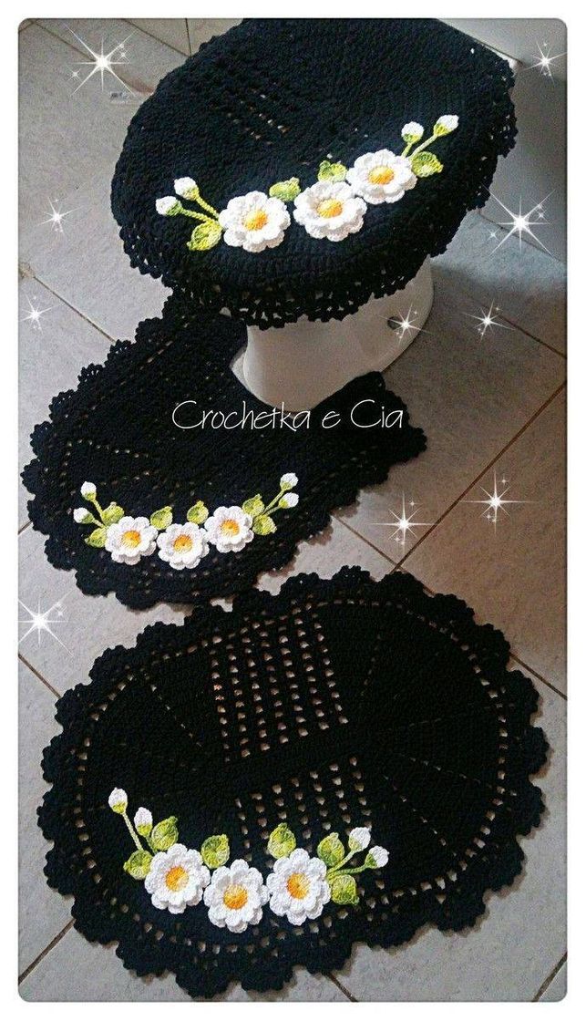 Moda Jogo de banheiro croche preto 