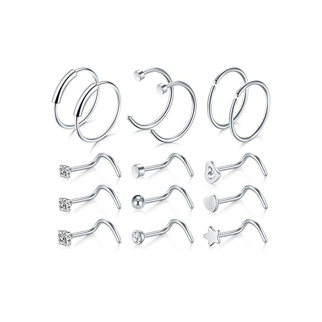 Products VFUN 15 Piezas 20G Acero Inoxidable Piercing Nariz Anillo Piercing Falso Piercing