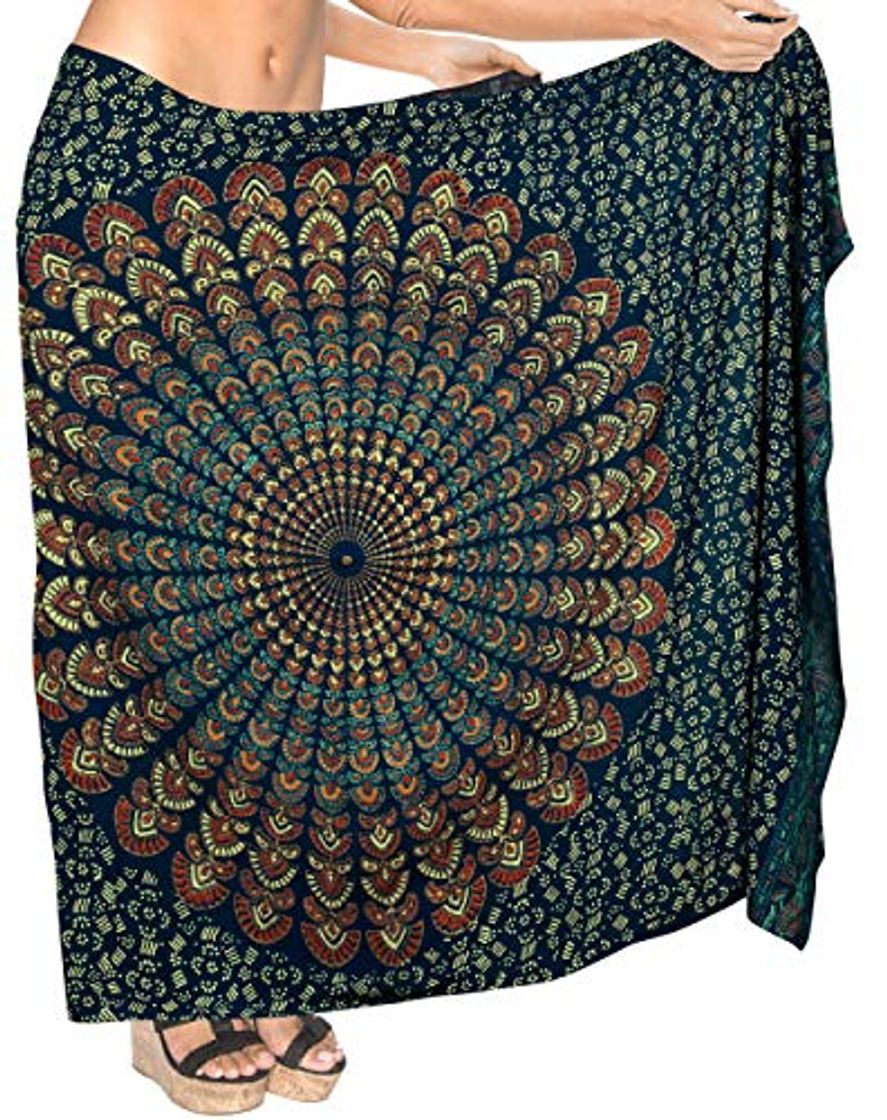 Moda LA LEELA Ropa de Playa Mandala de Lotus del Bikini Encubrir Las Mujeres del Traje de baño del bañador del Traje de baño de Pareo 78"X39" Azul Marino_D289