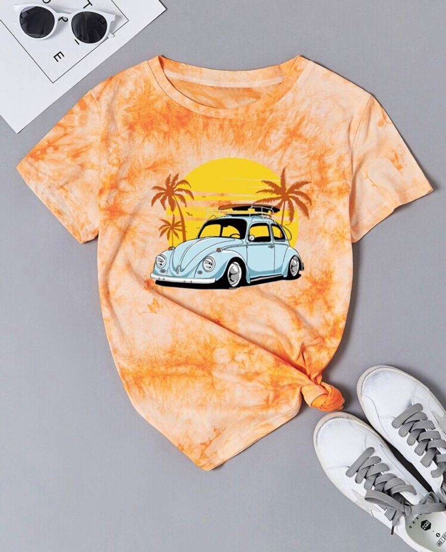 Fashion Camiseta shein tie dye laranja