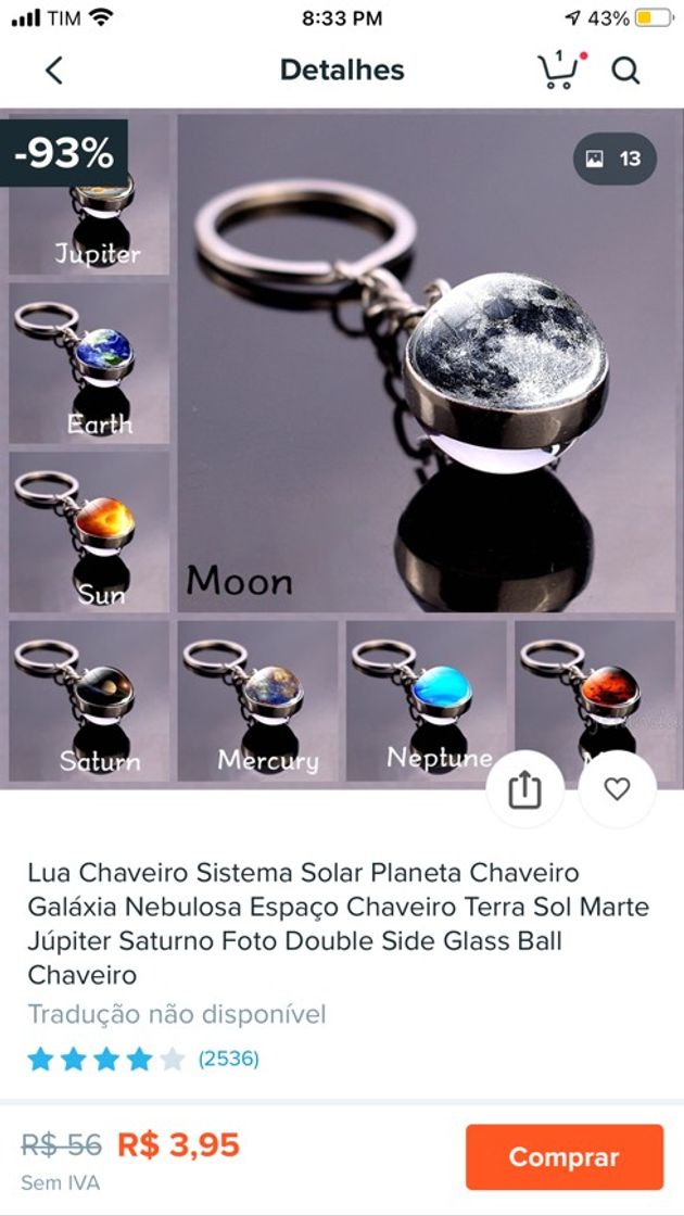 Moda chaveiro planetas