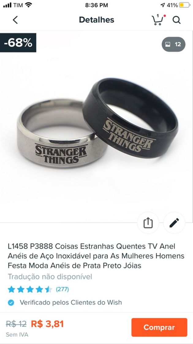 Moda anel STRANGER THINGS preto e prata