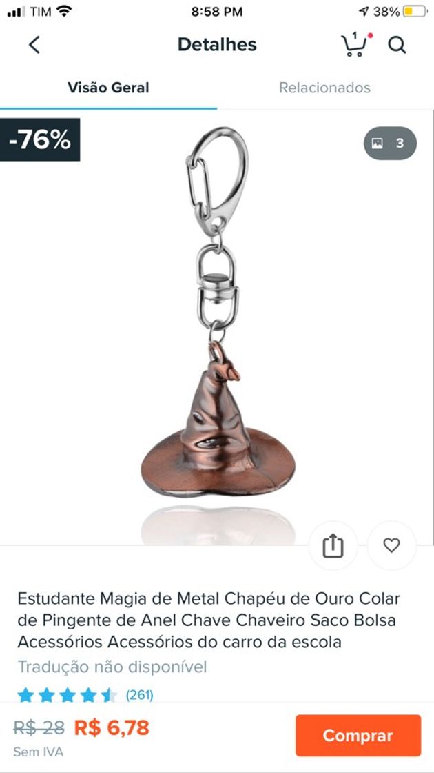 Moda chaveiro CHAPÉU SELETOR harry potter