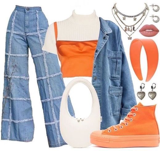 Ideia de look jeans com laranja all star
