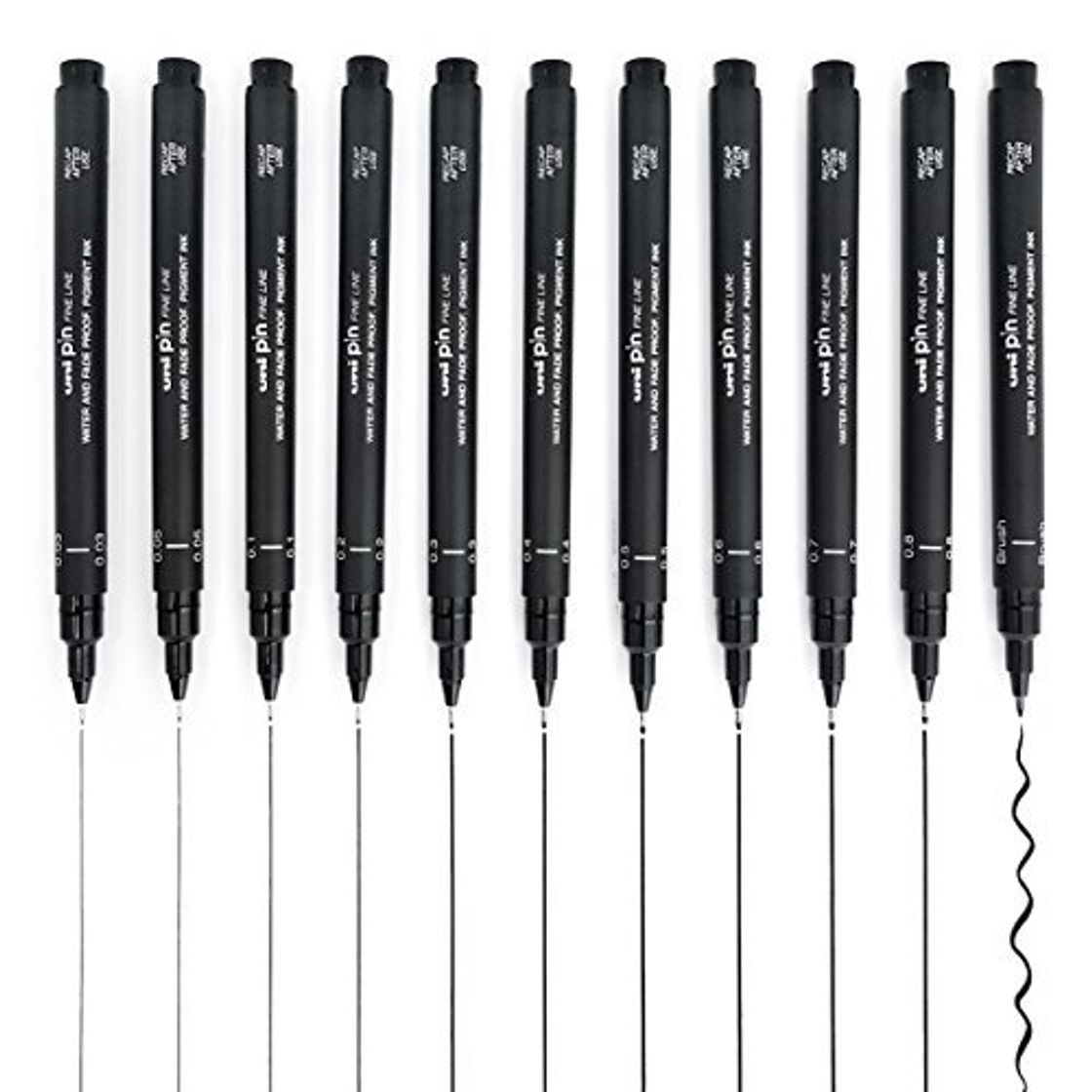 Lugar Uni Pin Fineliner Stylo à dessin – Ensemble complet de 11 niveaux – Noir d'encre