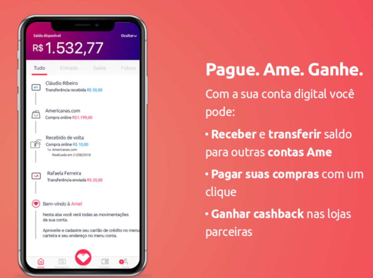 App AME DIGITAL - APP DE PAGAMENTOS E CASHBACK