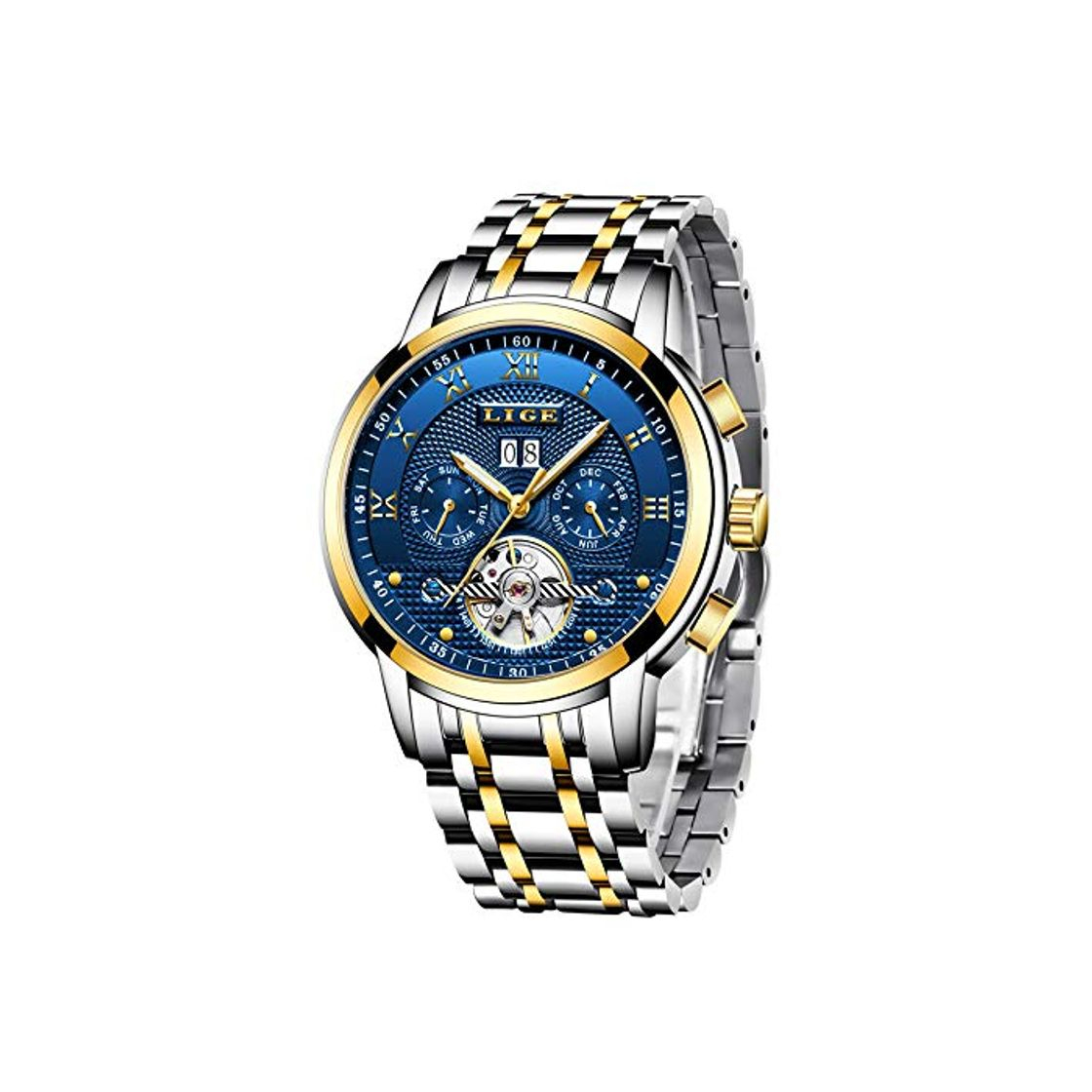 LIGE Relojes Hombre Moda Acero Inoxidable Impermeables Mecánico Automático Reloj Hombre Lujoso