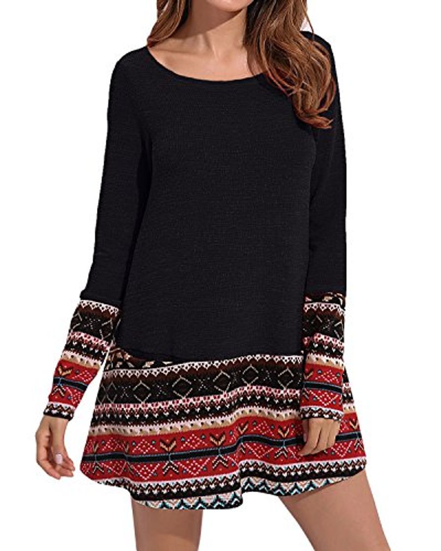Social CNFIO Mujer Vestido Cuello Redondo Manga Larga Plus Tamaño Tops Moda Jersey Punto Mujer Invierno