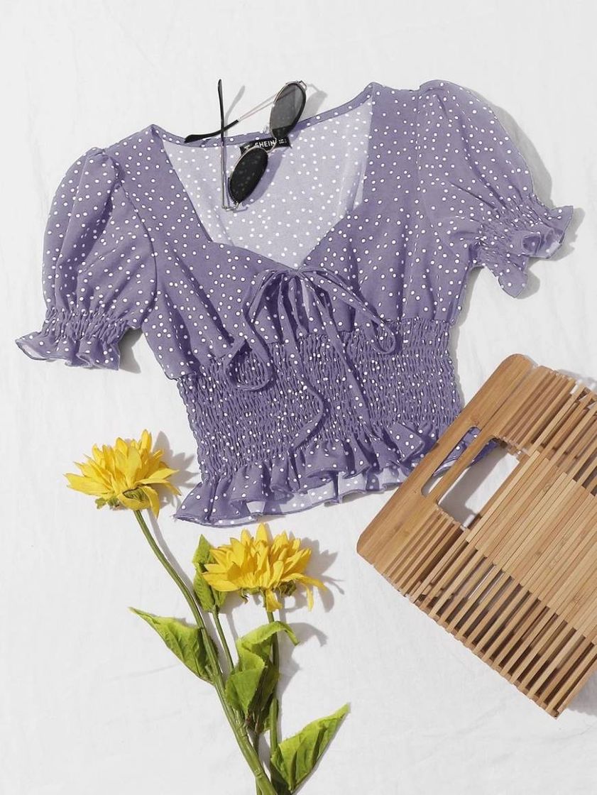 Fashion Roxo Lilás Babado Bolinhas Boho Blusa | SHEIN Brasil