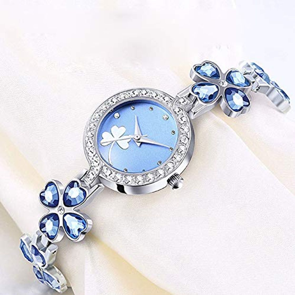 Moda LIJIANME Modo 1PCs Vier Klavertje Luxe vrouwen Cuarzo Reloj Reloj Strass Brazalete