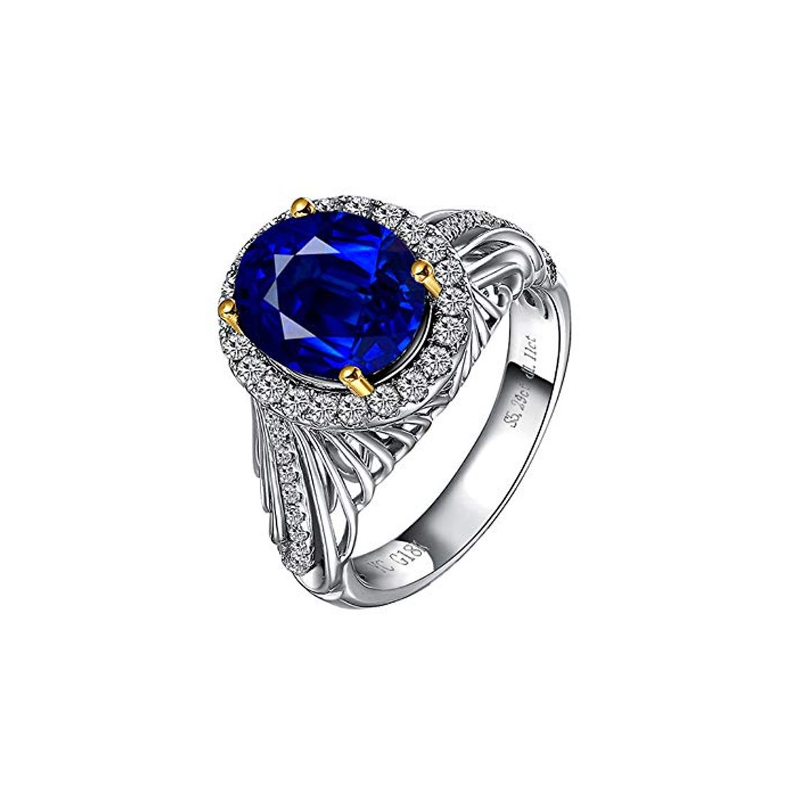 Social YCGEMS Anillo de eternidad de Oro Blanco de 18 Quilates, Zafiro Azul