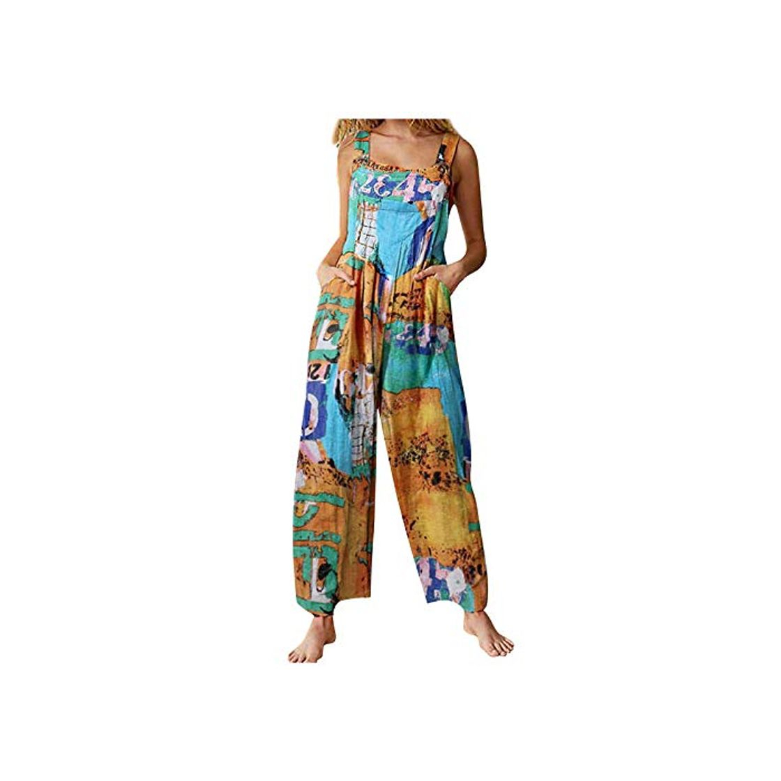 Social Peto Pantalones para Mujer Lino Largo Mono Mujer Verano Largo Casual Boho Estilo Color Cambia Pierna Suelta de Mujer con Correas Bolsillos Laterales Pantalones Ancha Ligeros de Playa Vacaciones