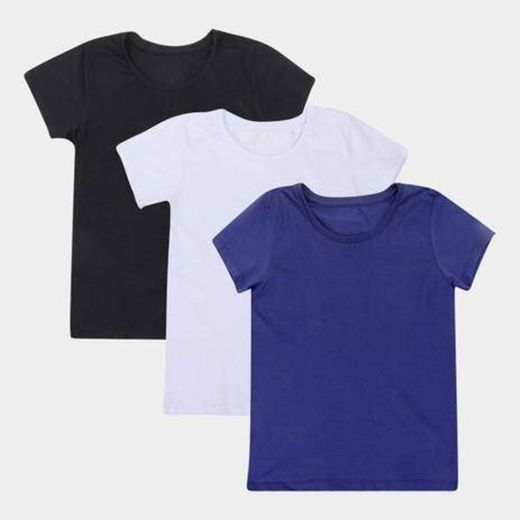 Kit 3 Camisetas Básicos Feminina