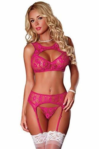 Aranmei Conjunto de Lencería Mujer Sexy Encaje Ropa Interior Push Up Bra